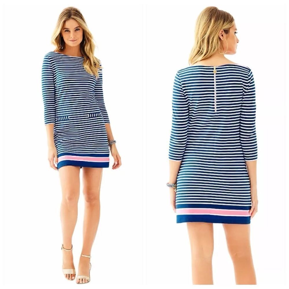 Lilly Pulitzer Dress Womens Irina Guava Melon Exotic Garden Stripe French Terry